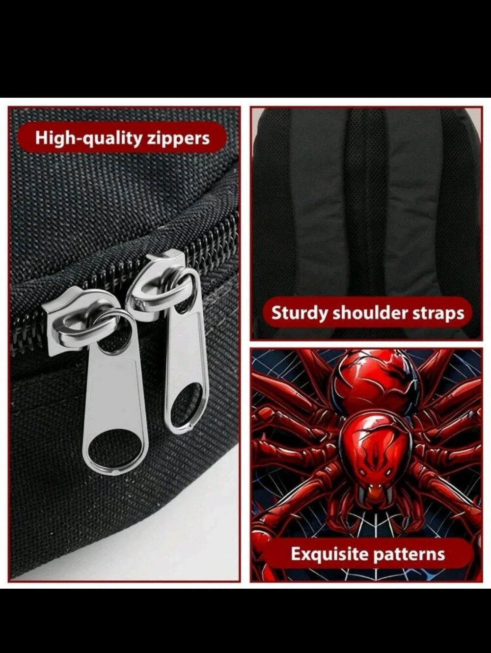 Kids 3-Piece Red Spider Backpack Set - School Bag, Lunch Bag & Pencil Case